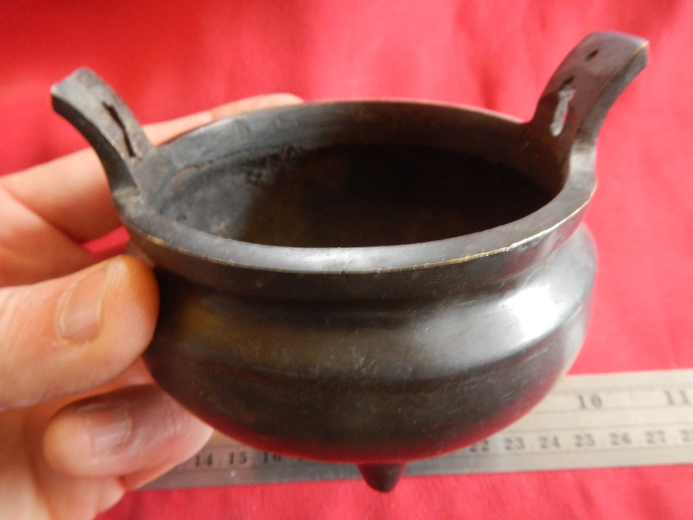 Solid Cast Brass / Bronze Censer Incense Burner Reproduction w/ Hallmarks Chops