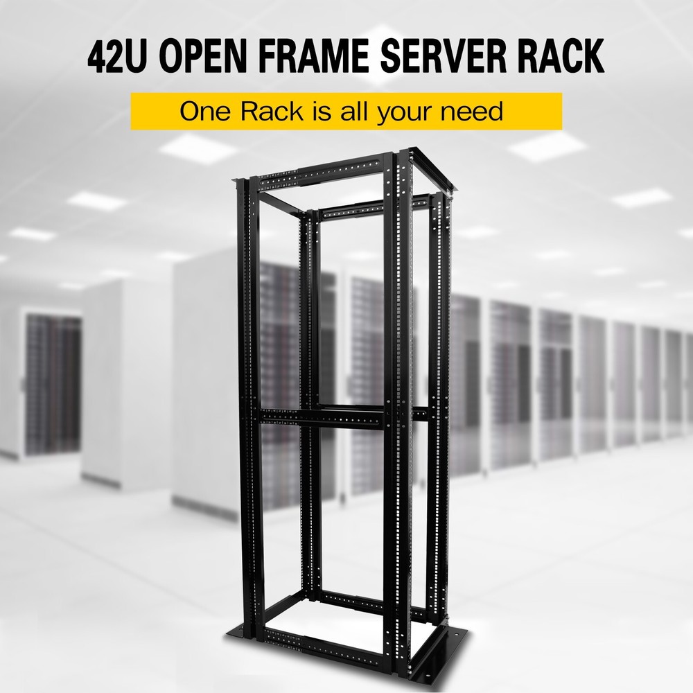 42U 4 Post Open Frame Server Rack Enclosure 19" Adjustable Depth with one shelf