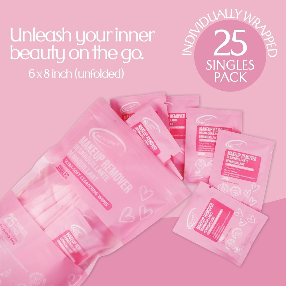 Makeup Remover Wipes Singles 25 Count Extra Large 6" x 8"