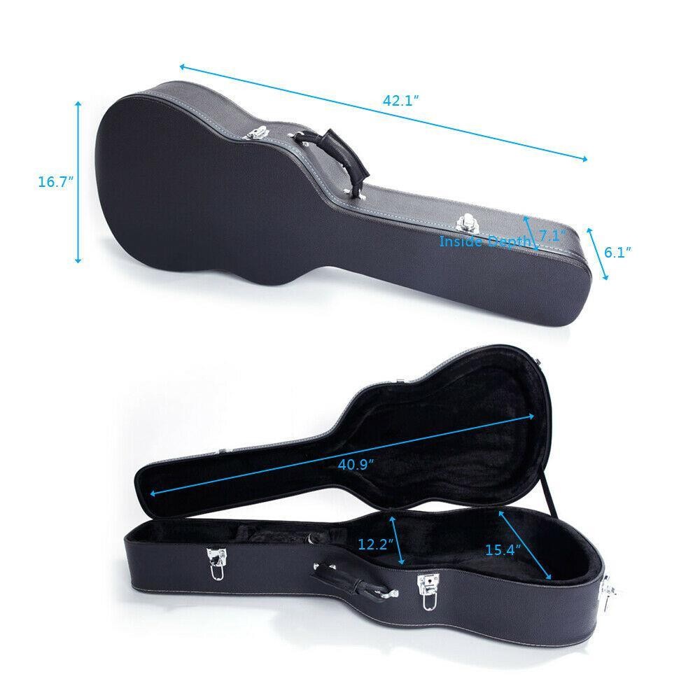 Glarry 39" Classical Guitar Hard Case Microgroove Flat Black Artificial Leather