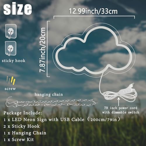 Cloud Neon Sign Cute White Clouds LED Light Sign for Cloud 2-White