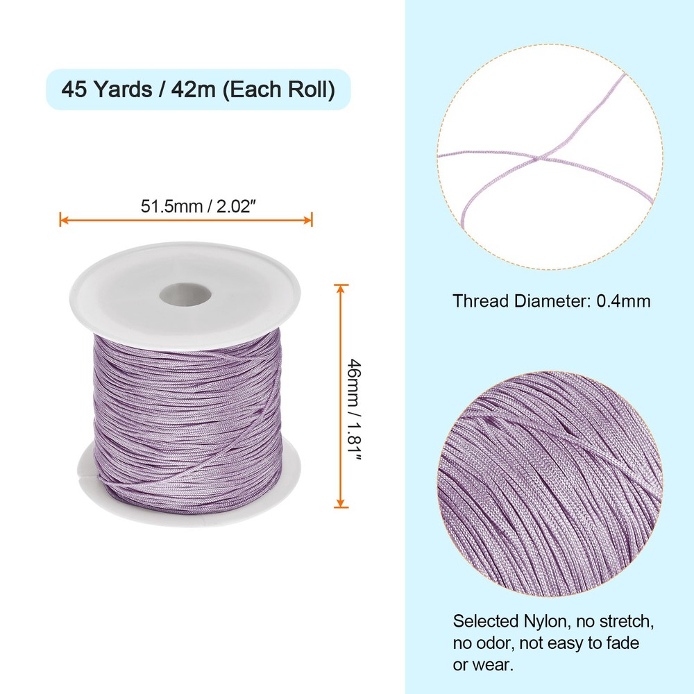 4 Rolls Nylon String Cord 45 Yards 0.4mm Beading Satin String, Mist Violet