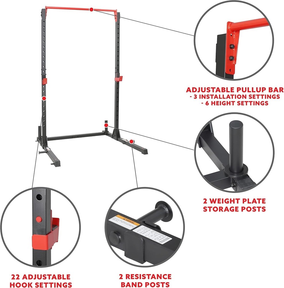 Heavy Duty Squat Rack 800LB Capacity Movable Pull Up Bar Steel Frame