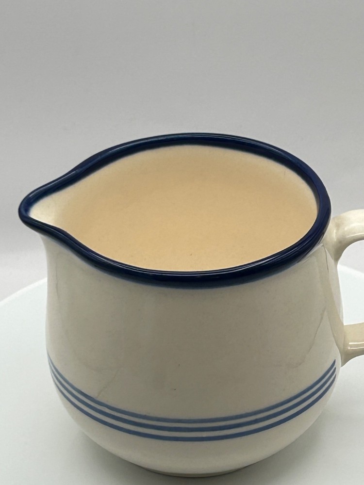 White & Blue Ceramic Pitcher Marked DDR East Germany