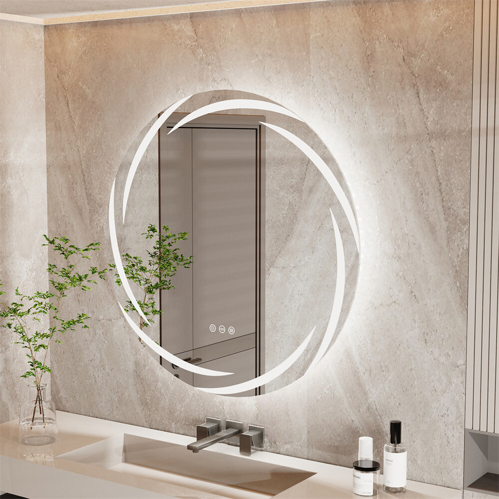 Circle LED Bathroom Mirror With Lights Large Dimmable Wall Vanity Mirrors Makeup