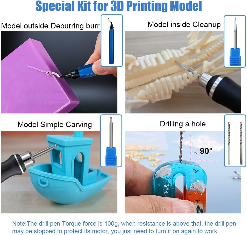 3D Printing Tools Kit,3D Printer Accessories, 3-Speed USB Rotary Tool with Bits
