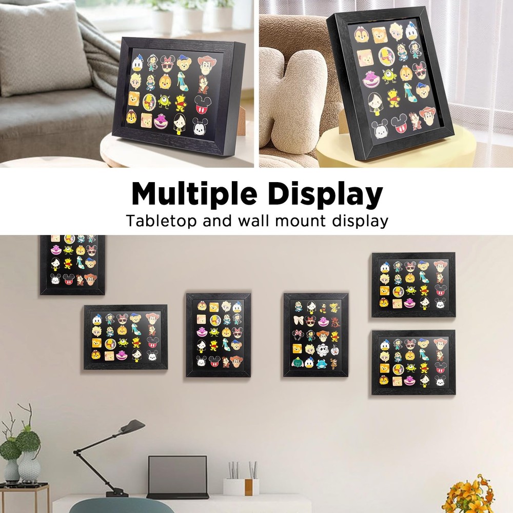 7x9 Enamel Pin Display Frame, Collection Shadow Box, Desktop and Black