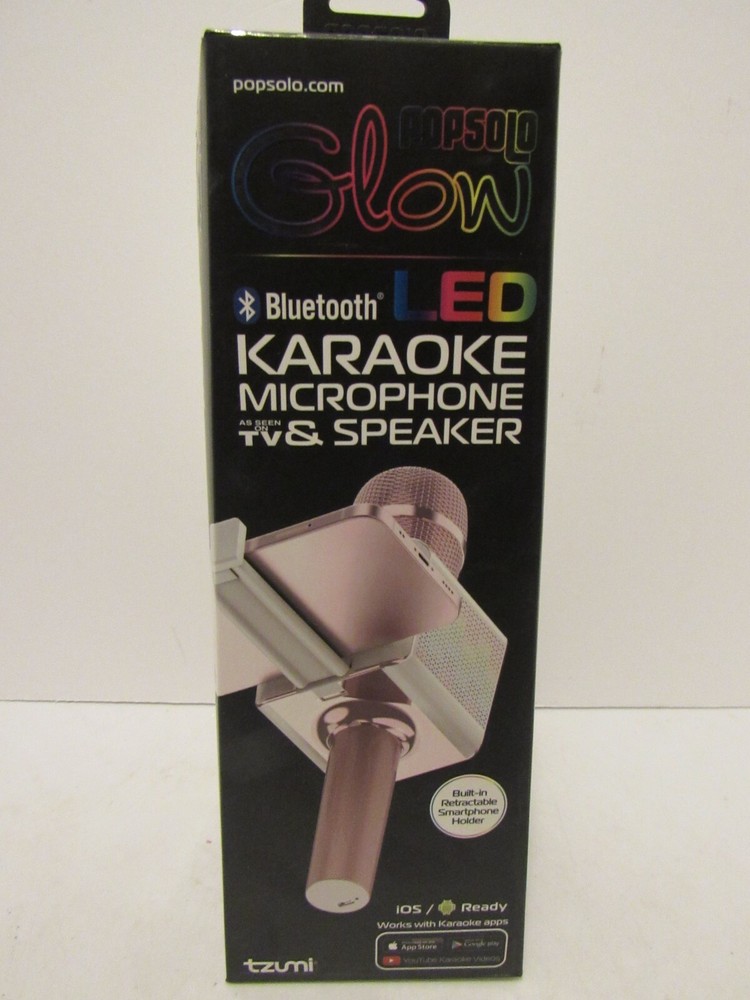 Popsolo Glow Pink Bluetooth LED Karaoke Microphone & Speaker Smartphone Holder
