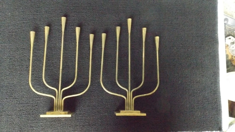 Pair Brass E. Dragsted Denmark Candelabra Candlestick Holders 5 Arms