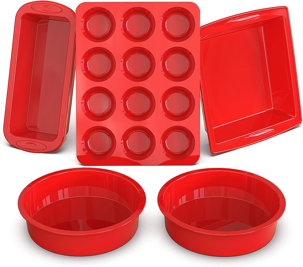 5-Piece Silicone Baking Pans Sets - Nonstick Silicone Bakeware Set with Bread Lo