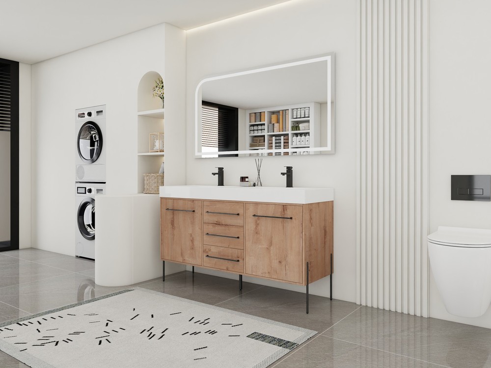 60" White Double Sink Vanity w/ Soft-Close Doors & 3 Drawers
