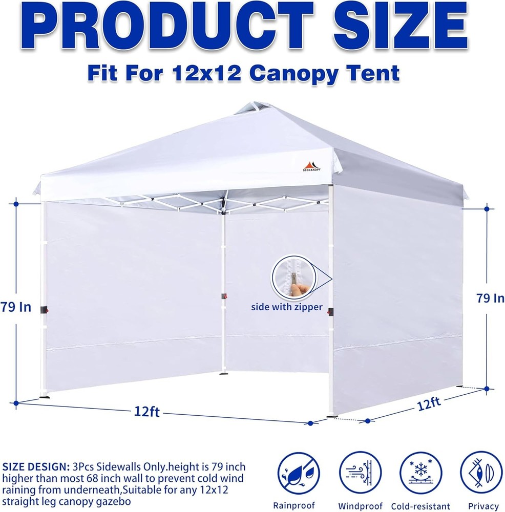 Durable Waterproof Side Walls for Canopy, 3 Pack