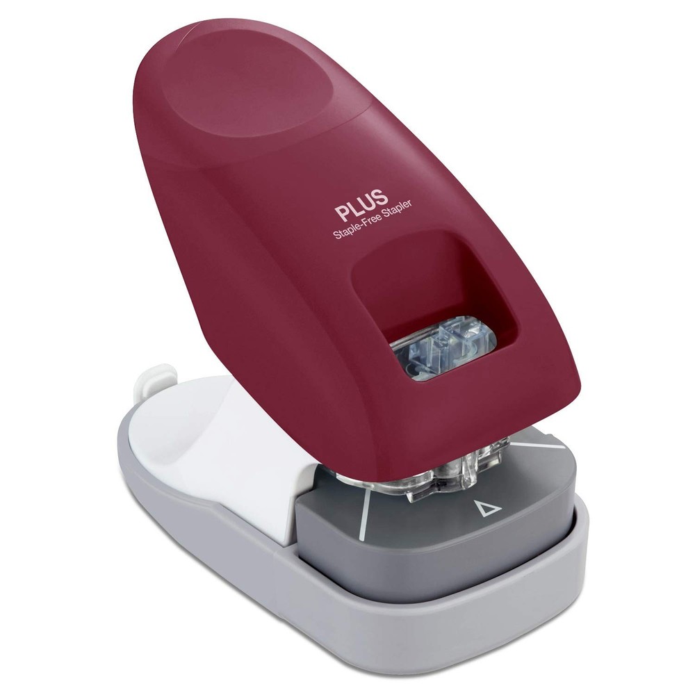 Plus Paper Clinch Desktop Staple-Free Stapler, Wine Premium Wine