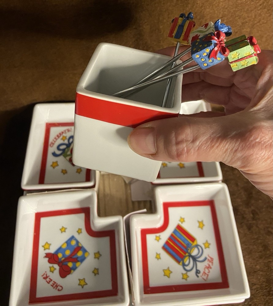 Christmas Tray 10 Piece Set Tidbit Gift Box Design Heavy Ceramic