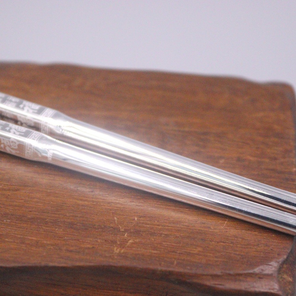 One Pair Solid 999 Pure Silver Chopsticks Household Many 福 Lucky Dinnerware