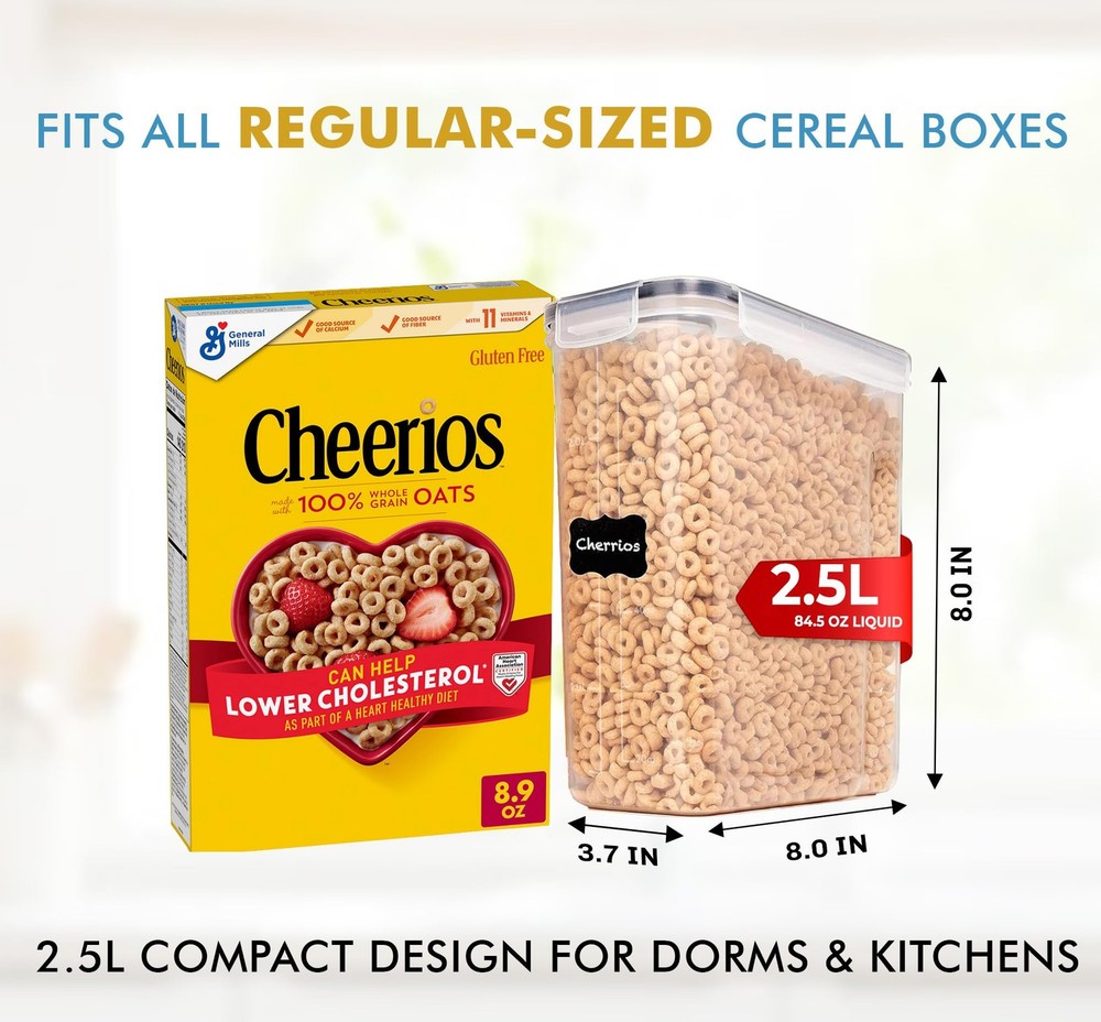 2 Pack (15.4 Oz Cereal Capacity) Small Airtight Cereal Containers Storage wit...