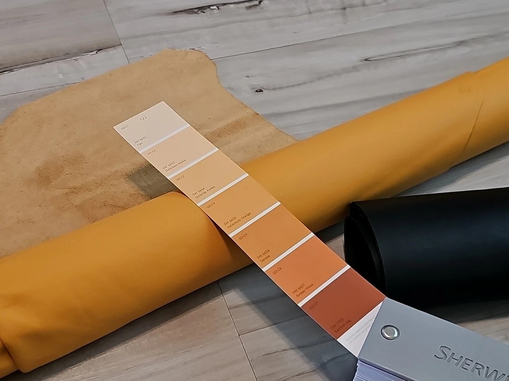 3-4oz MATTE ORANGE SMOOTH GRAIN LEATHER HIDE SIDE SOFT PANEL/SHEET 12X12X24 20+s