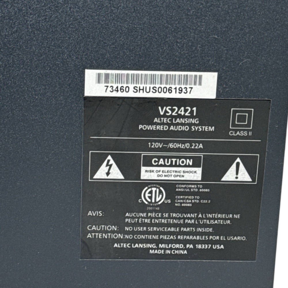 Altec Lansing Powered Computer Audio System VS2421 Speakers-Tested in Great Cond