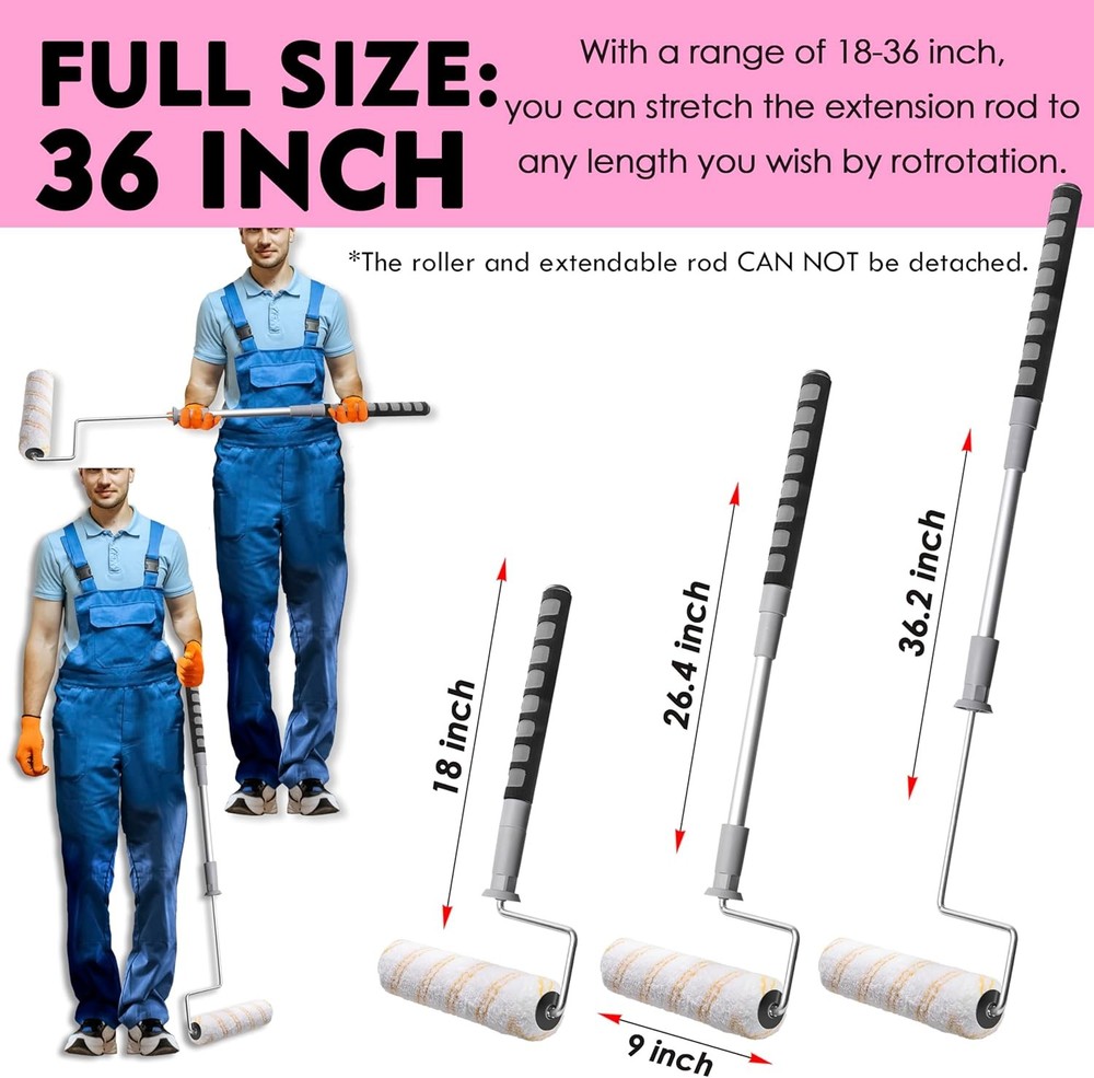 6pcs House Paint Roller Kit, 9 inch Extendable Roller Frame with 5 Microfiber Ro
