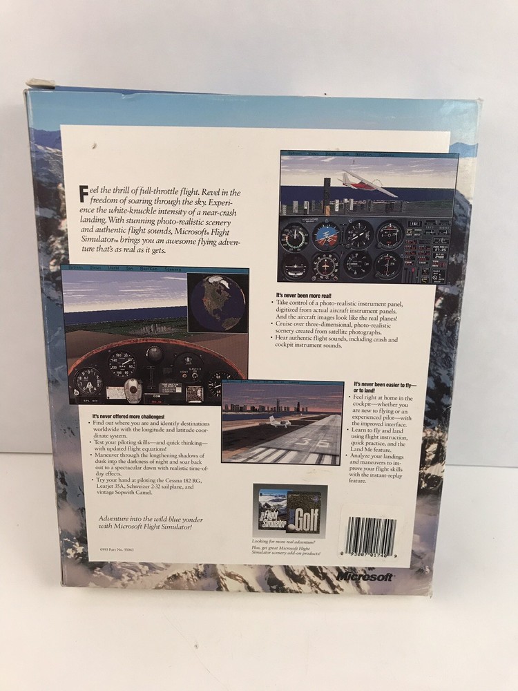 Vintage 1993 Microsoft Flight Simulator Version 5.0 in Box 3.5" HD Disks MS DOS