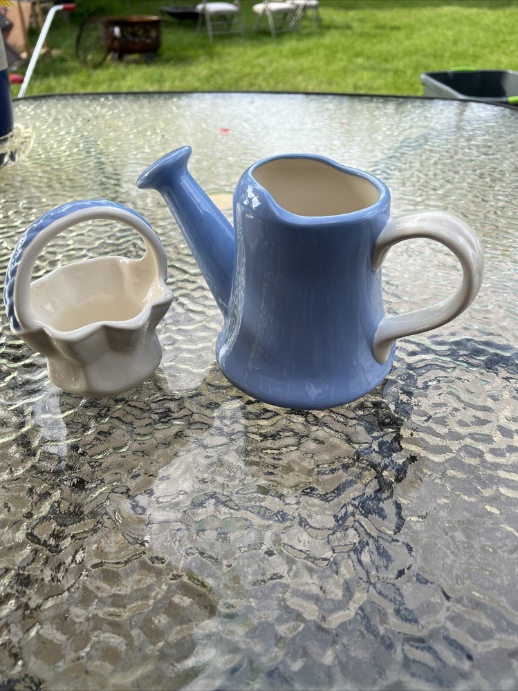 Vintage Ceramic Watering Can And Mini basket