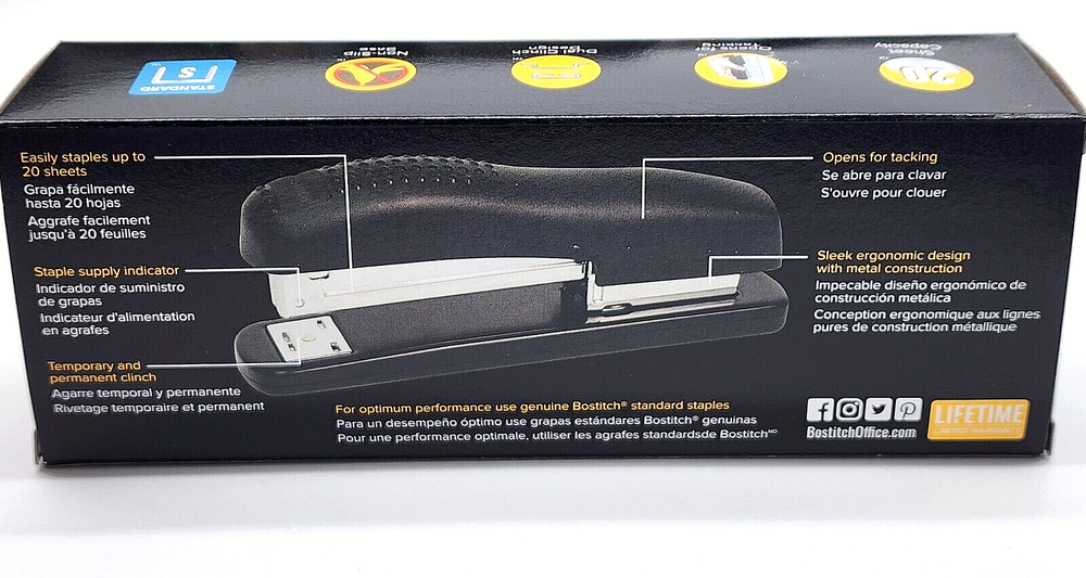 9 Pack STANLEY BOSTITCH Ergonomic Desktop Stapler 20-Sheet Black B2200BK Bulk