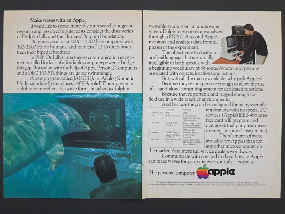 1982 2-Page PRINT AD Apple II III Personal Computer "Make wave w/ Apple"