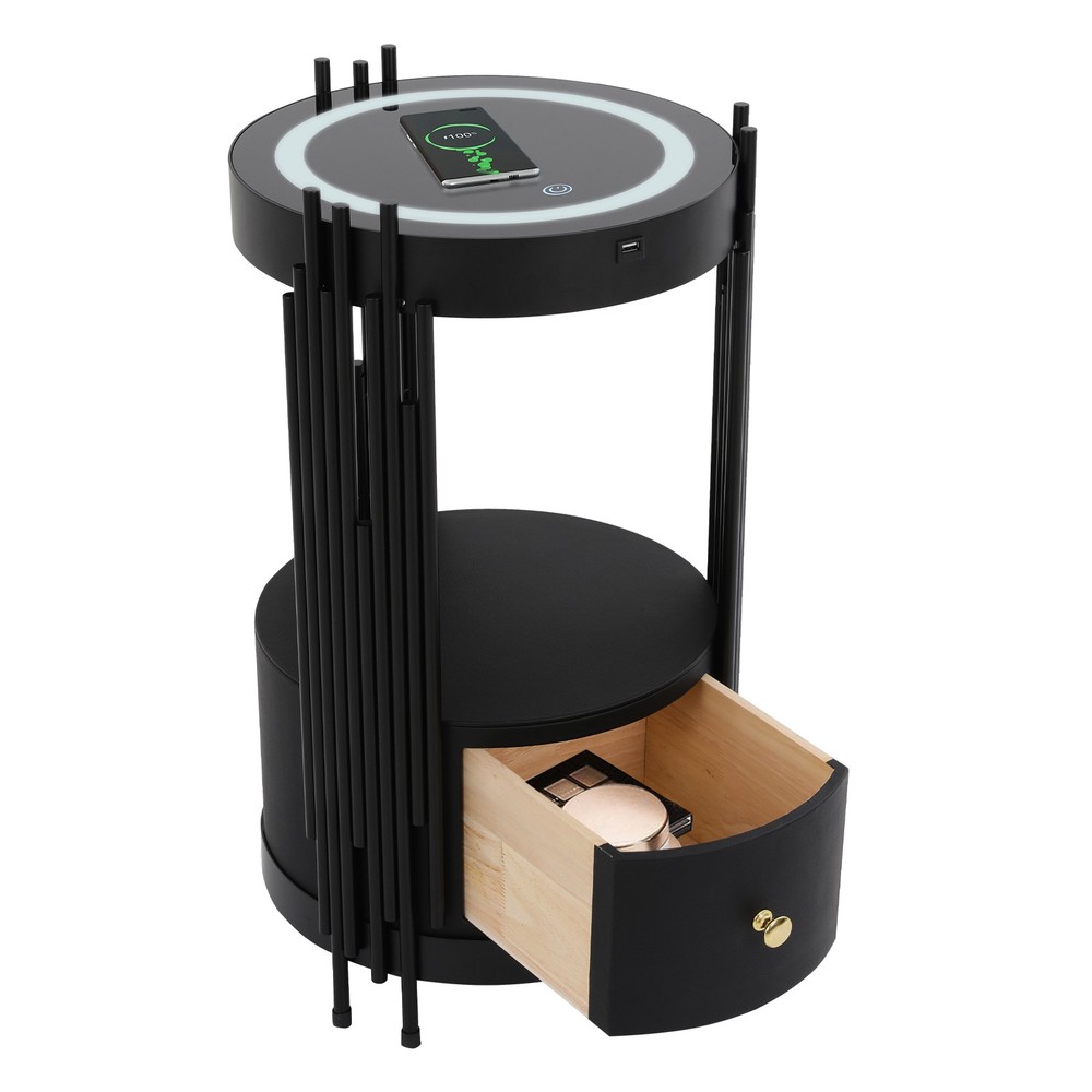 Smart Nightstand With Wireless Charging Station Bedside Table LED Side/End Table