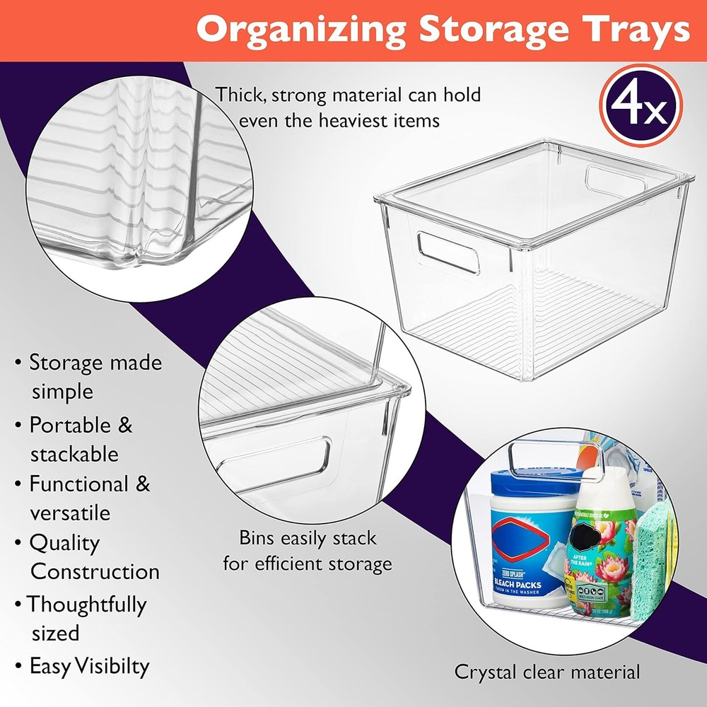 Plastic Storage Bins W/ Lids X-Large – Perfect Kitchen Organization Desk