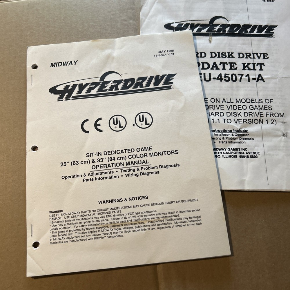 original Factory Hyper Drive Midway arcade video game owners manual