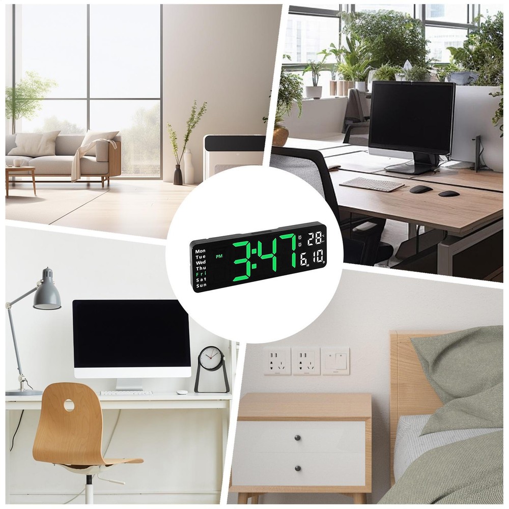 12.6" Digital Wall Clock with Countdown Timer, Week, Date, Temperature, Time