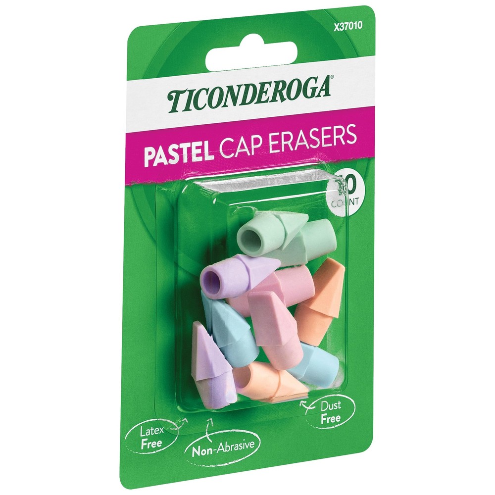 Pencil Cap Erasers, Assorted Pastel Colors, 10 Count