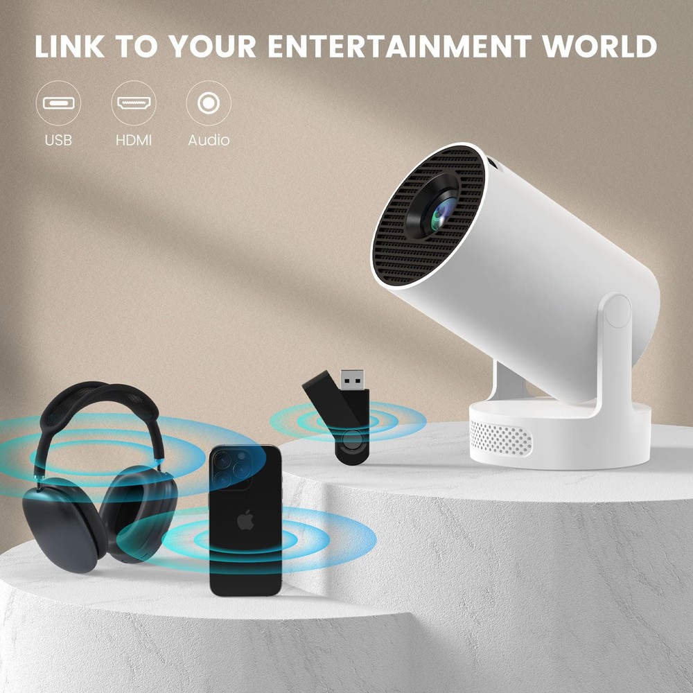 Mini Portable Projector with 4K Support, Bluetooth 5.4 WIFI6, 5watt Sound Bas...