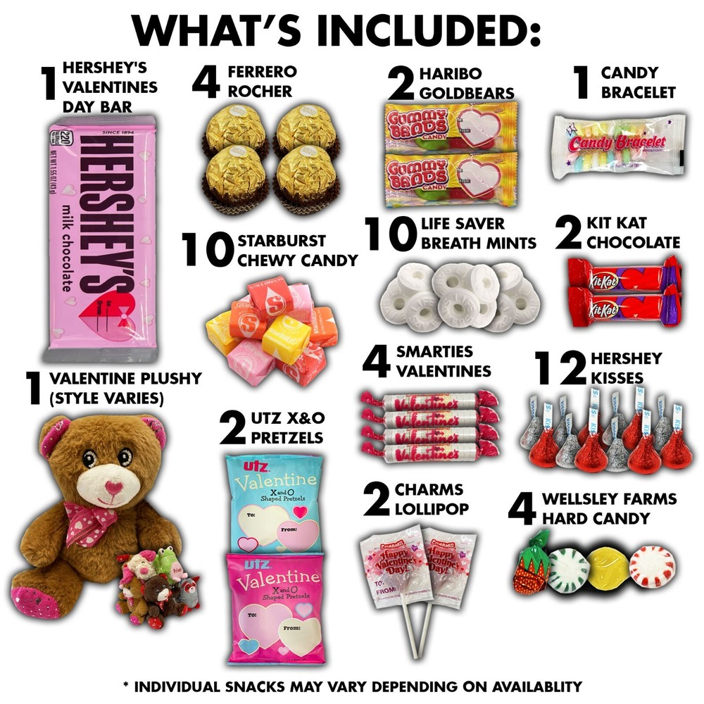 Valentines Candy Gift Box 100 Count Variety Pack, Chocolate, Care Package