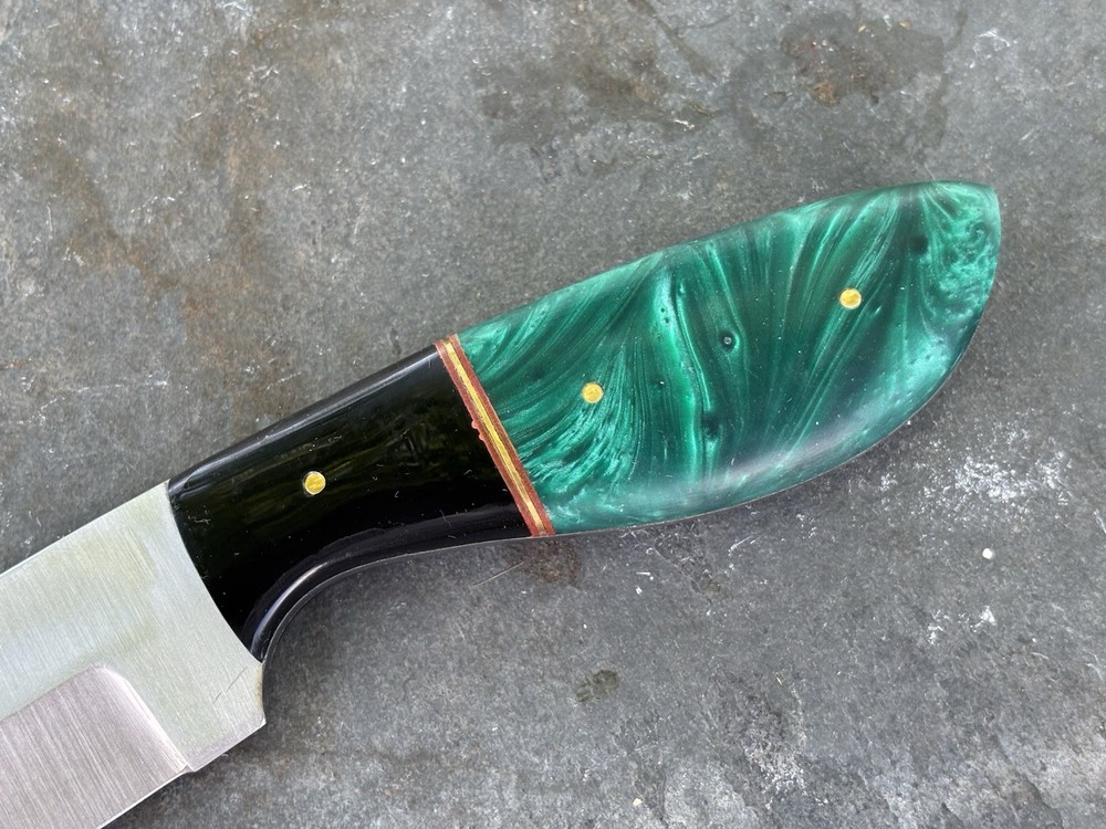 9” Fixed Blade Knife Leather Sheath Full Tang Green Black Handle Belt Loop