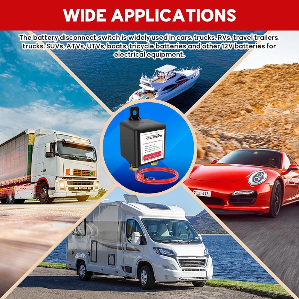 Side Post Remote Battery Disconnect Switch 12V, 250A Remote Battery Kill Switch