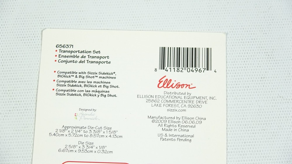 2009 Sizzix 3 Die Set Transportation Set 656372