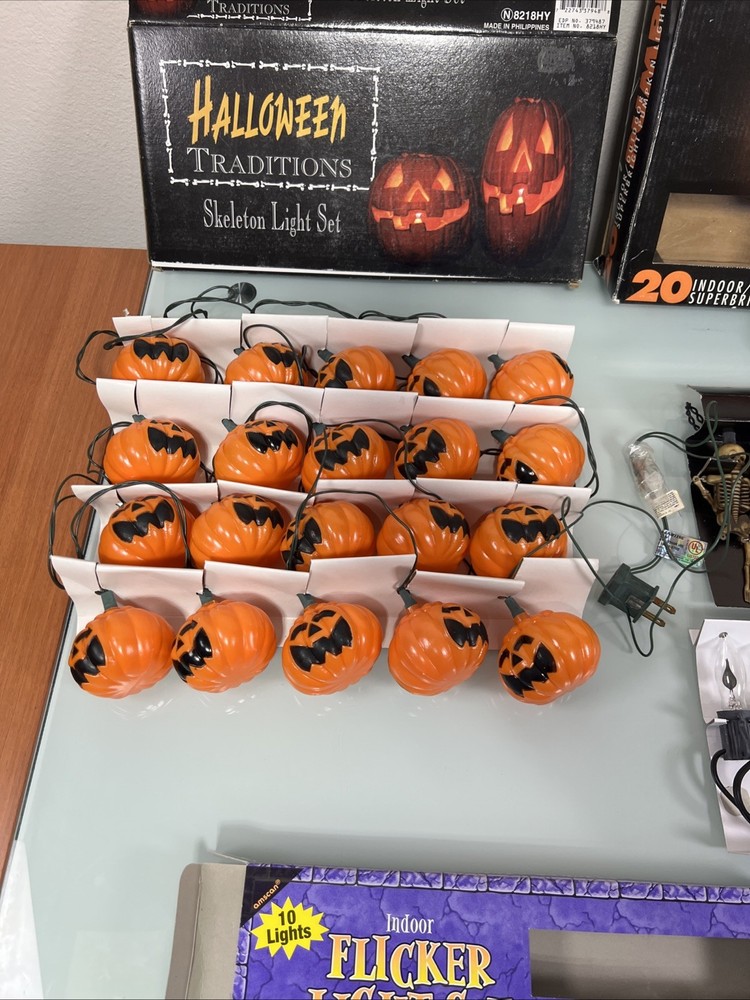 Halloween Light Set Bundle Skeleton Pumpkin Flicker Candle Lights Tested Working