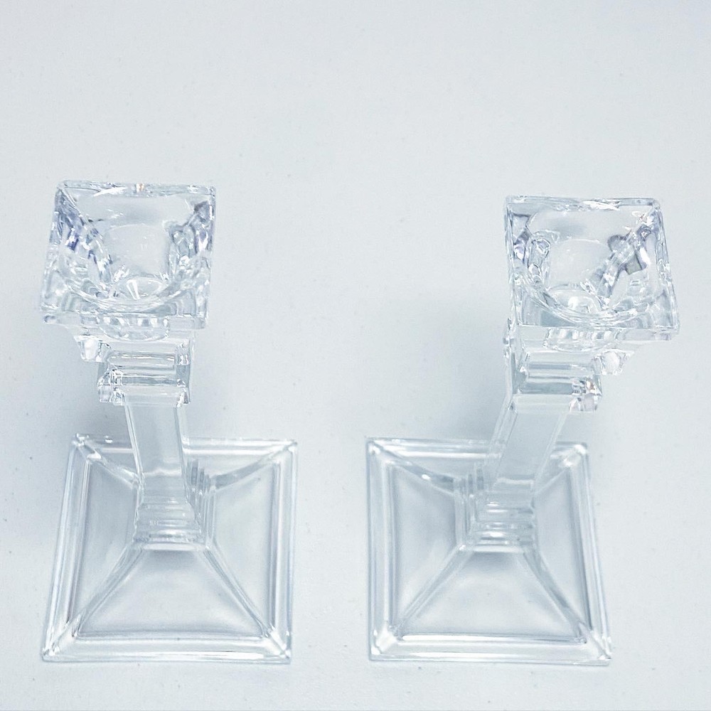 1980s Crystal Glass Candleholders - a Pair