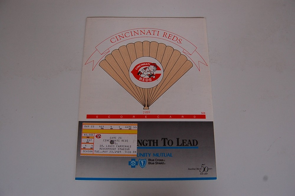 1989 Cincinnati Reds - St. Louis Cardinals Baseball Program + Ticket