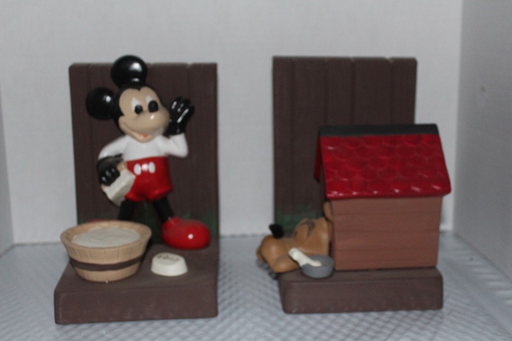 Mickey Mouse Vintage Ceramic Bookends calling Pluto for Bathing Day Pair EUC