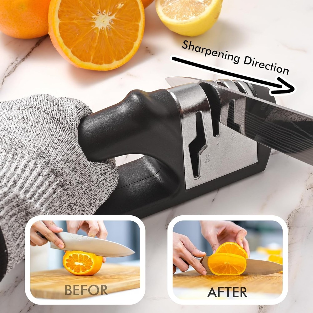 Knife Sharpener, 3 Stage Manual Sharpener for Sharpening Kitchen Knives