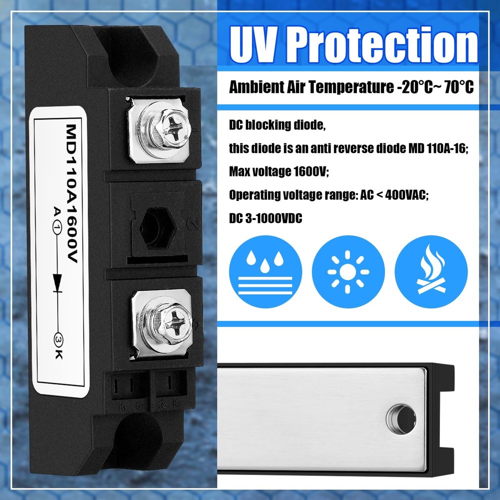 Yexiya 2 Pcs MD 110A (100A)-16 Solar Diode, Anti Reverse One Way Diode Use Volta