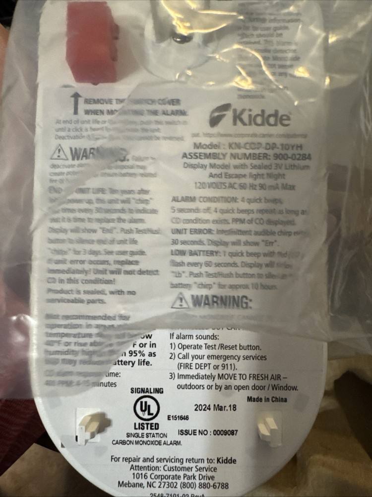 Kidde Carbon Monoxide Detector - White**Open Box**