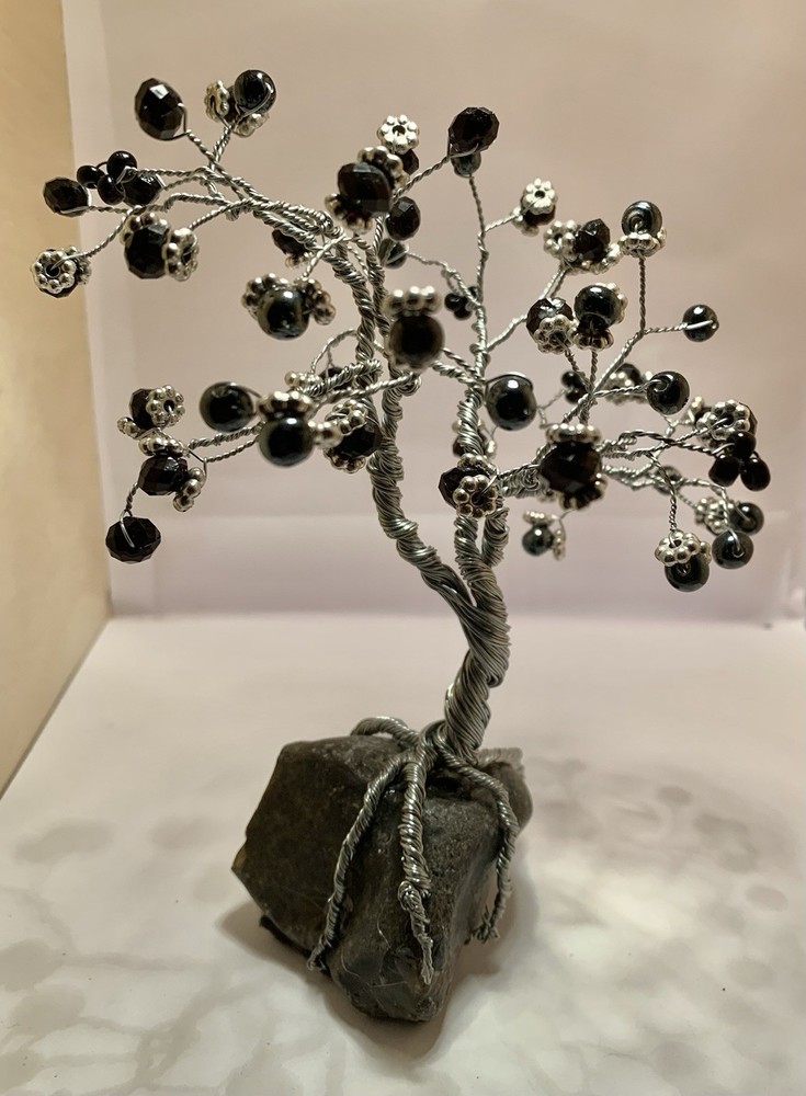 Handcrafted Wire and Bead Black Bonsai Tree