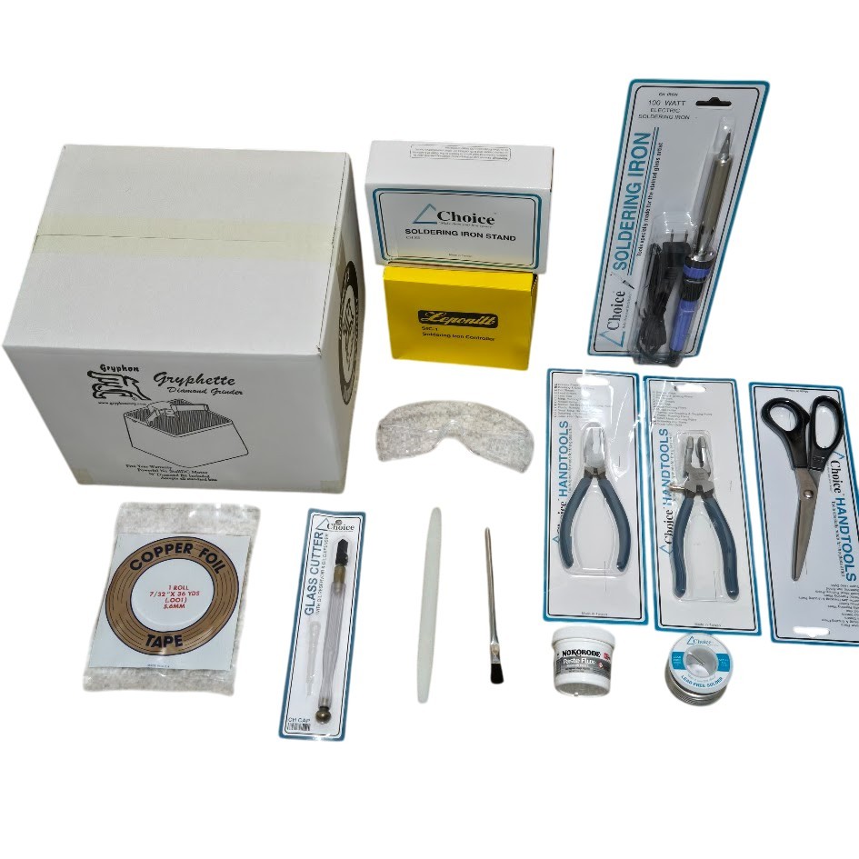Stained Glass School Starter Kit Set GRINDER Tools SOLDERING IRON Instruction