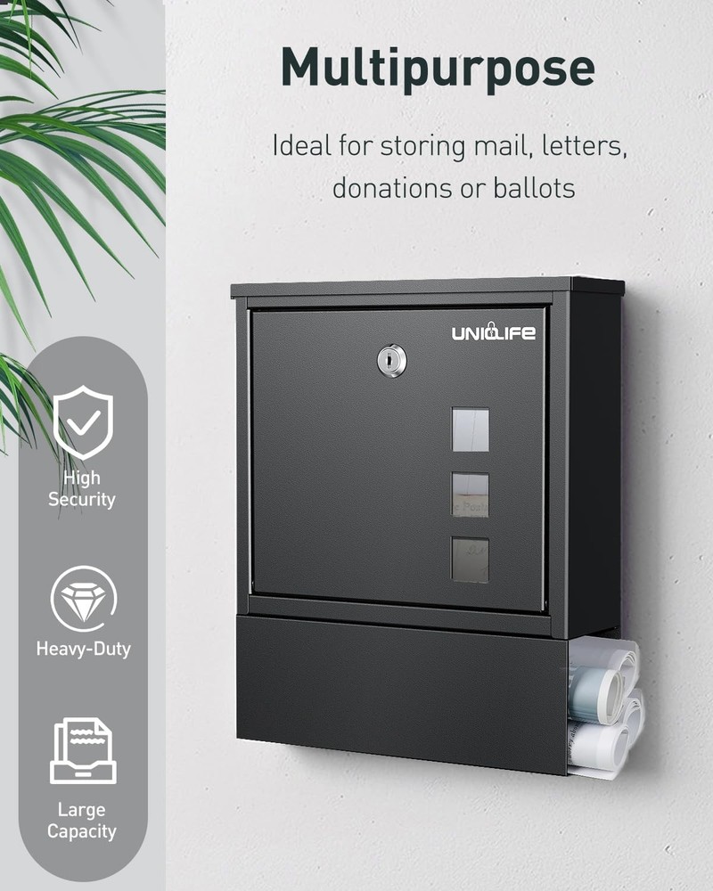 Uniclife Wall Mount Mailbox, Mailboxes for Outside, Key Lock(bottom Slot)
