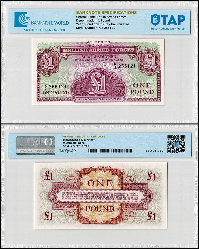 Great Britain 1 Pound, 1962 ND, P-M36, UNC, 4th Series, TAP Authenticated