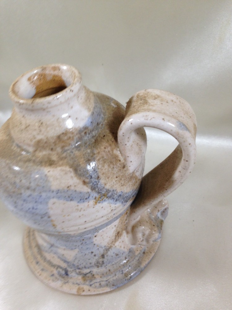 Salt Glaze Pottery Candlestick Holder Finger Ring Signed
