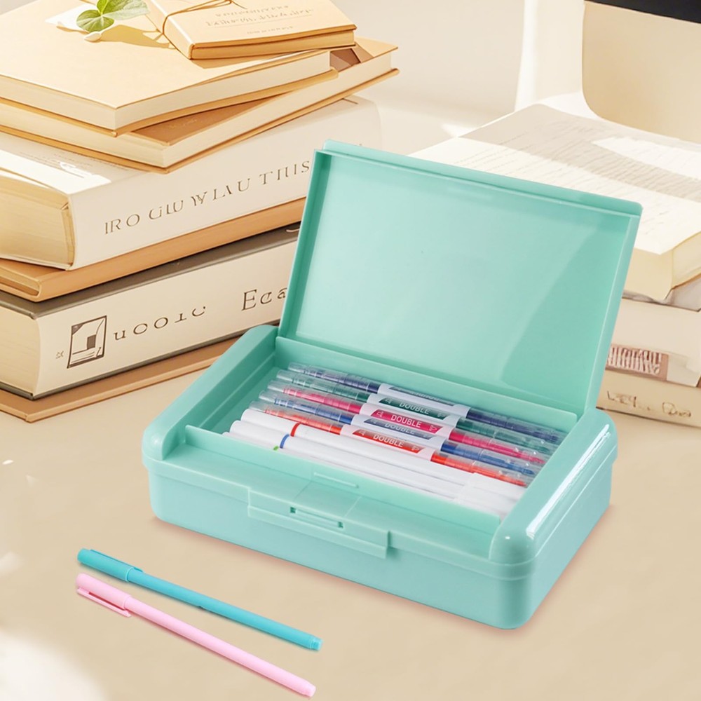 Double Layer Pencil Box, Hard Pencil case 2 Compartments, Plastic Large Capacity